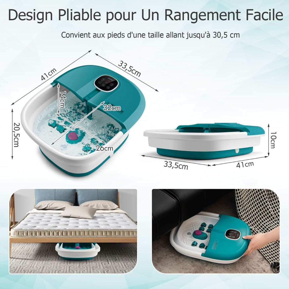 Bain de Pieds Massant Pliable avec Télécommande - Soulagement Instantané et Température Réglable en Vert/Bleu/Vert Foncé