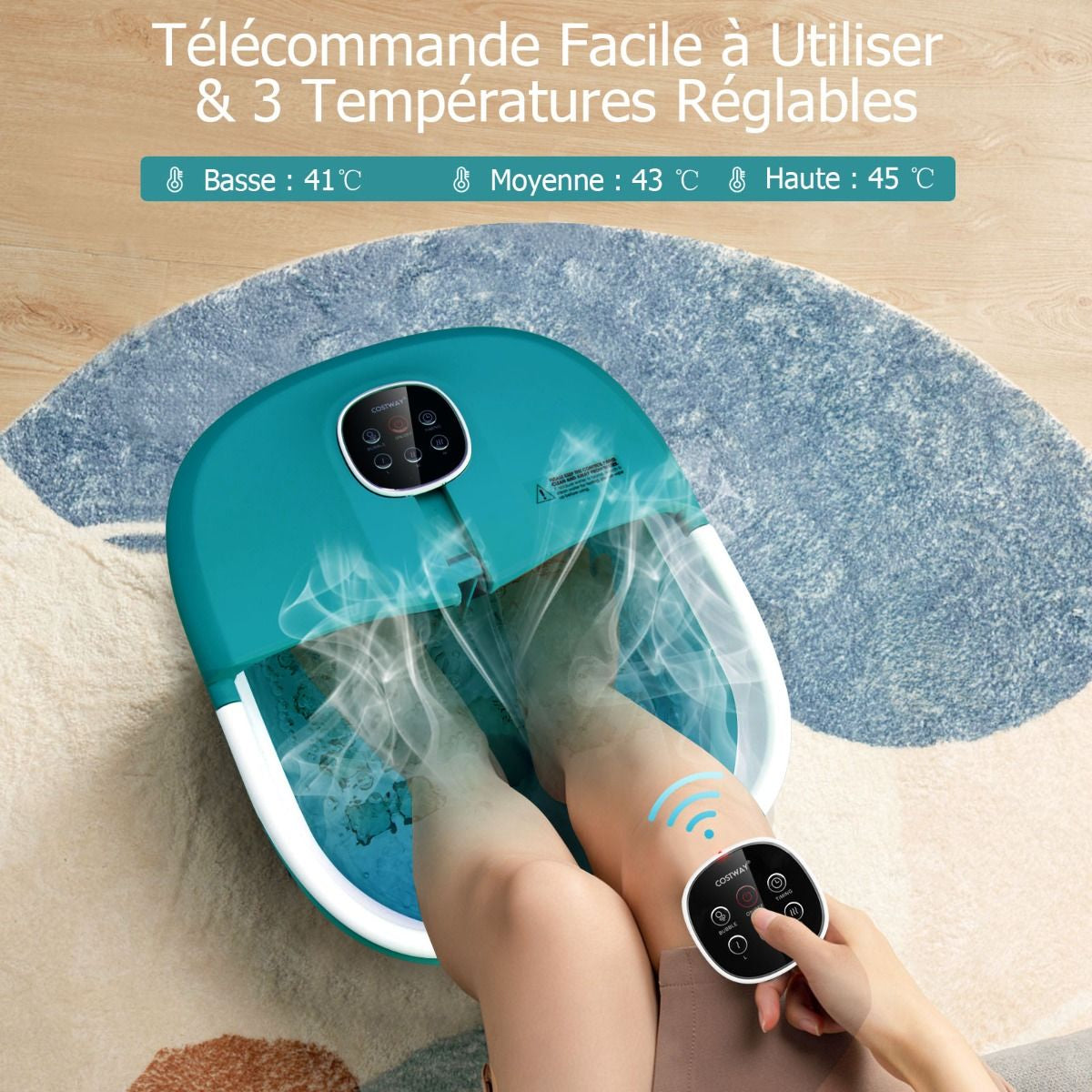 Bain de Pieds Massant Pliable avec Télécommande - Soulagement Instantané et Température Réglable en Vert/Bleu/Vert Foncé