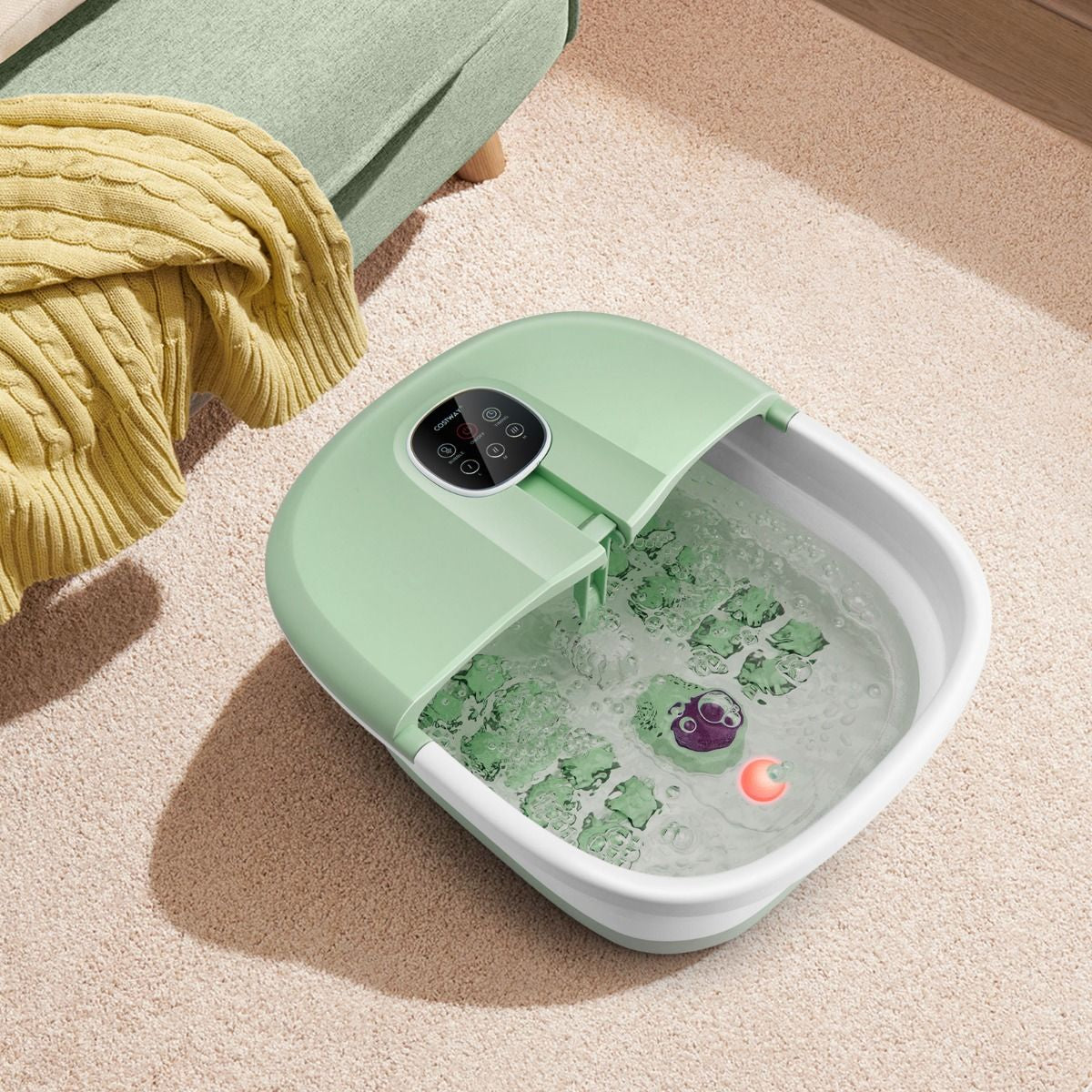 Bain de Pieds Massant Pliable avec Télécommande - Soulagement Instantané et Température Réglable en Vert/Bleu/Vert Foncé