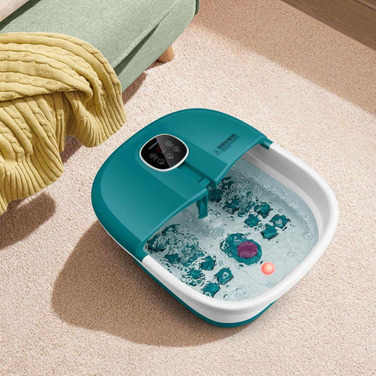 Bain de Pieds Massant Pliable avec Télécommande - Soulagement Instantané et Température Réglable en Vert/Bleu/Vert Foncé