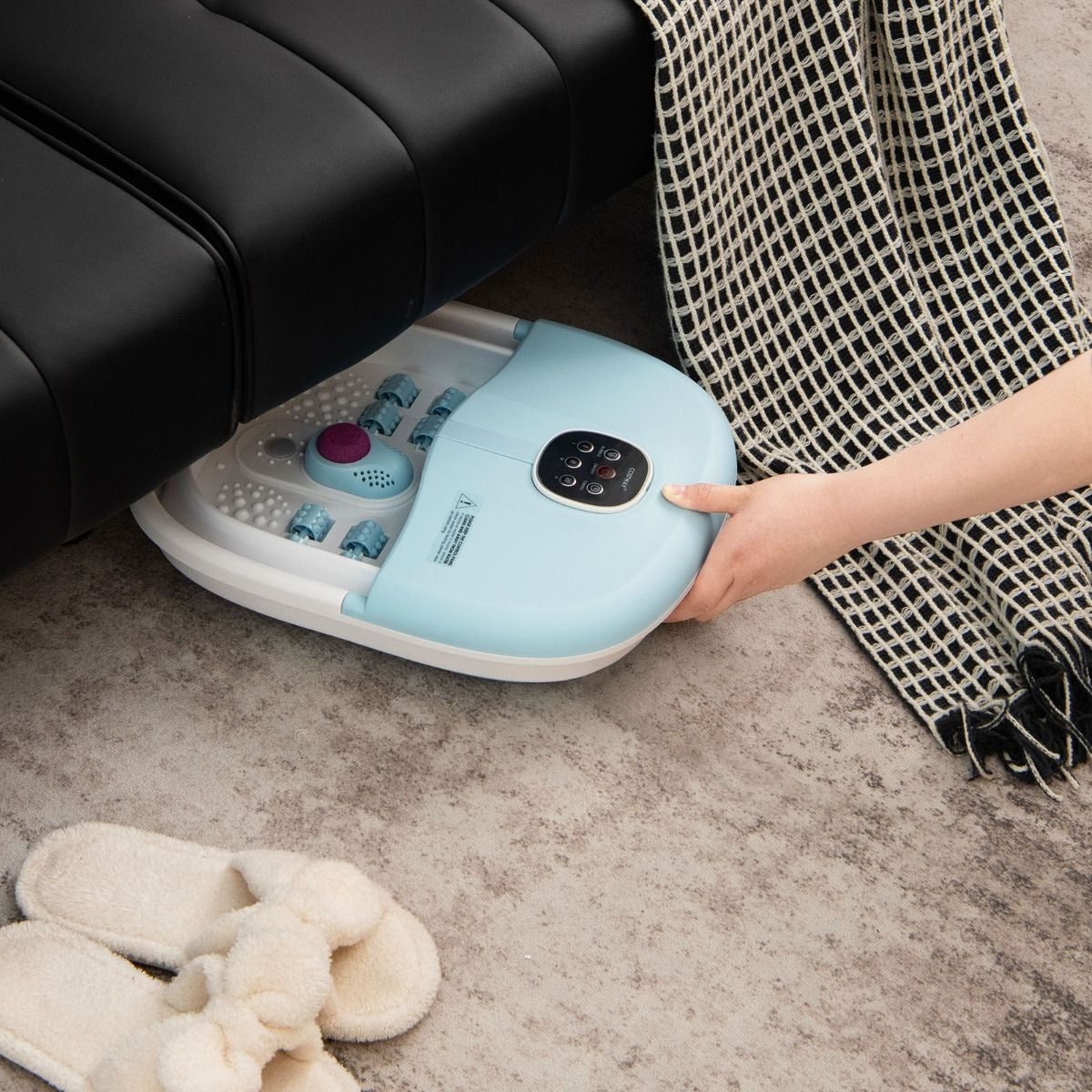 Bain de Pieds Massant Pliable avec Télécommande - Soulagement Instantané et Température Réglable en Vert/Bleu/Vert Foncé
