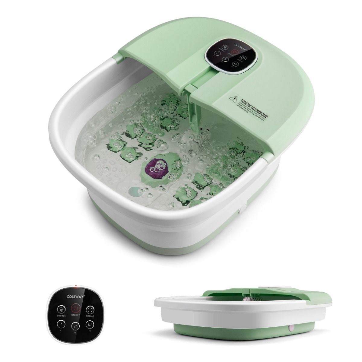 Bain de Pieds Massant Pliable avec Télécommande - Soulagement Instantané et Température Réglable en Vert/Bleu/Vert Foncé