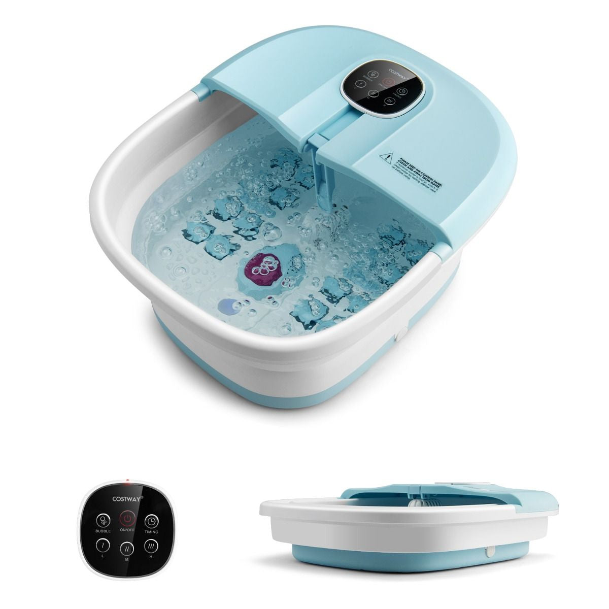 Bain de Pieds Massant Pliable avec Télécommande - Soulagement Instantané et Température Réglable en Vert/Bleu/Vert Foncé