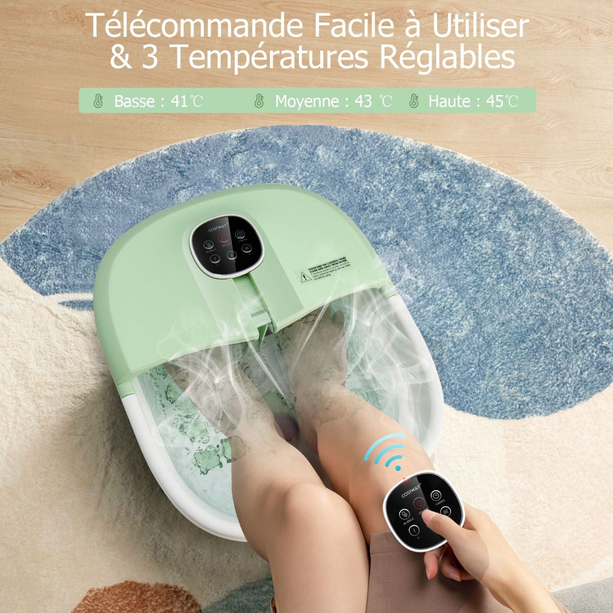 Bain de Pieds Massant Pliable avec Télécommande - Soulagement Instantané et Température Réglable en Vert/Bleu/Vert Foncé
