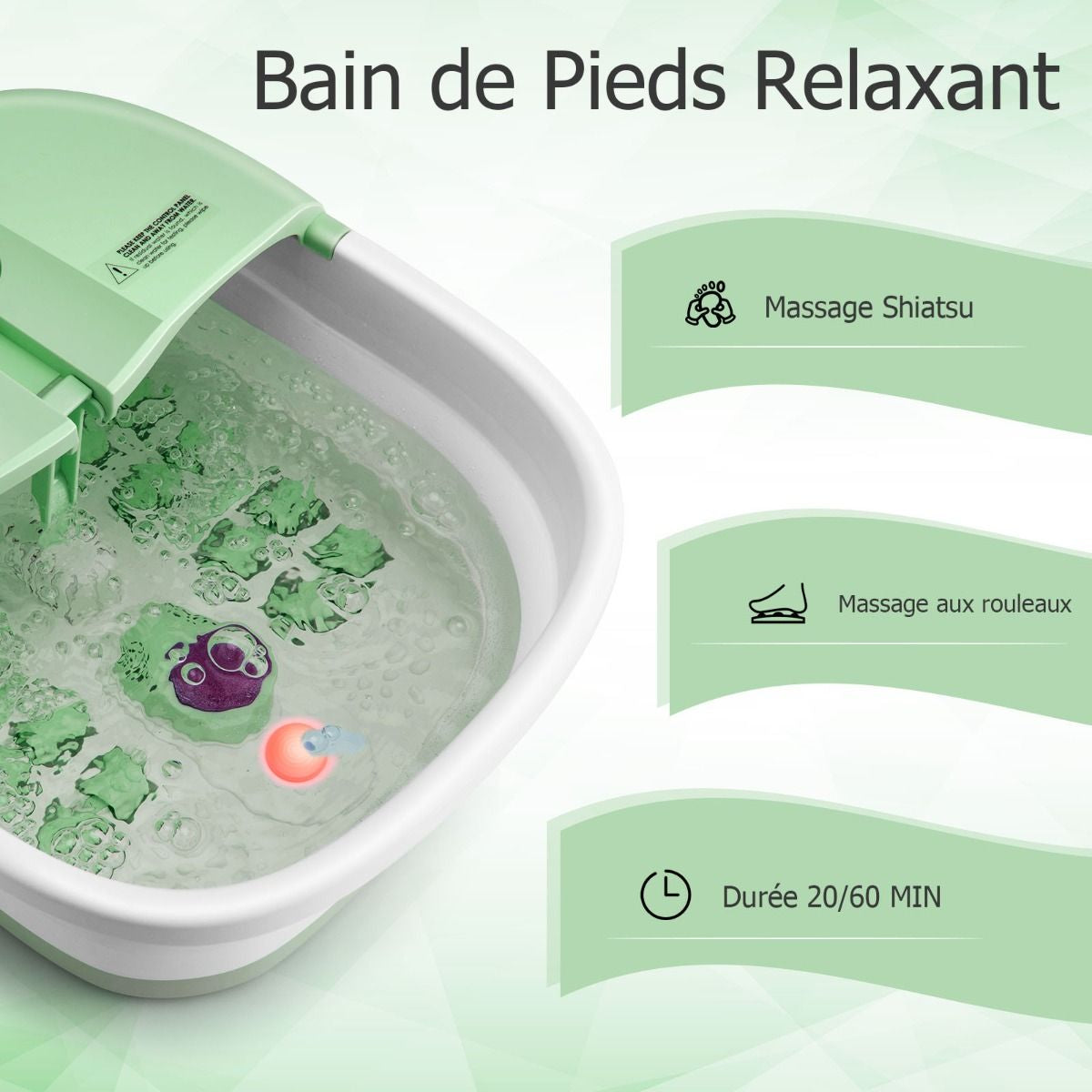 Bain de Pieds Massant Pliable avec Télécommande - Soulagement Instantané et Température Réglable en Vert/Bleu/Vert Foncé