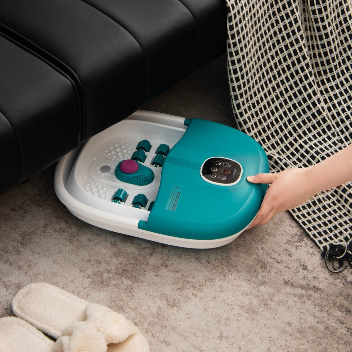 Bain de Pieds Massant Pliable avec Télécommande - Soulagement Instantané et Température Réglable en Vert/Bleu/Vert Foncé