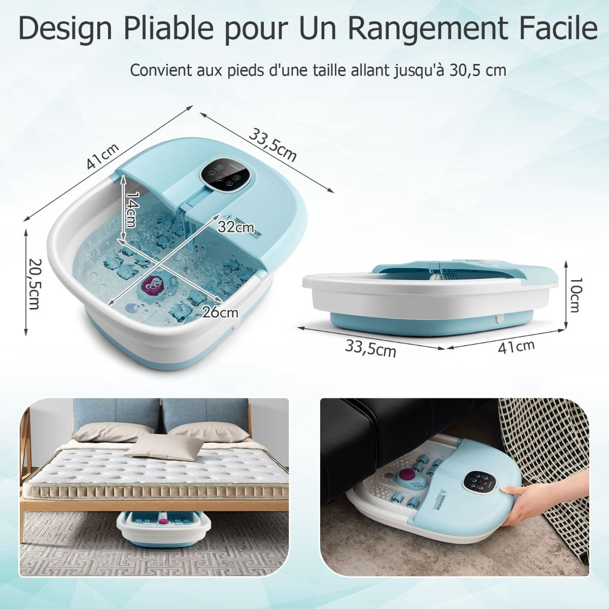 Bain de Pieds Massant Pliable avec Télécommande - Soulagement Instantané et Température Réglable en Vert/Bleu/Vert Foncé