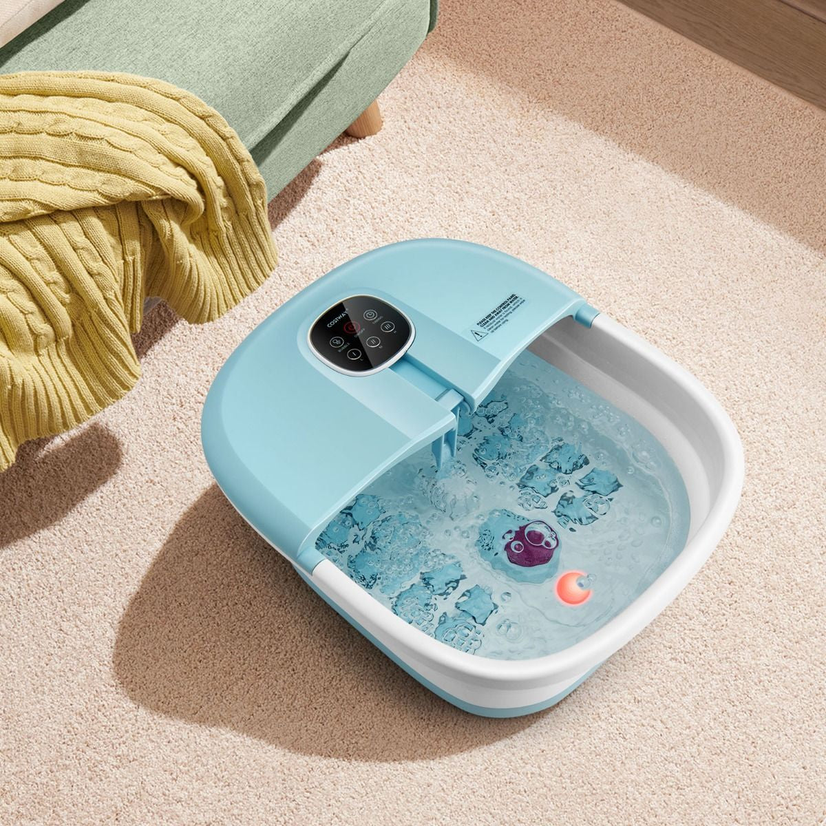 Bain de Pieds Massant Pliable avec Télécommande - Soulagement Instantané et Température Réglable en Vert/Bleu/Vert Foncé