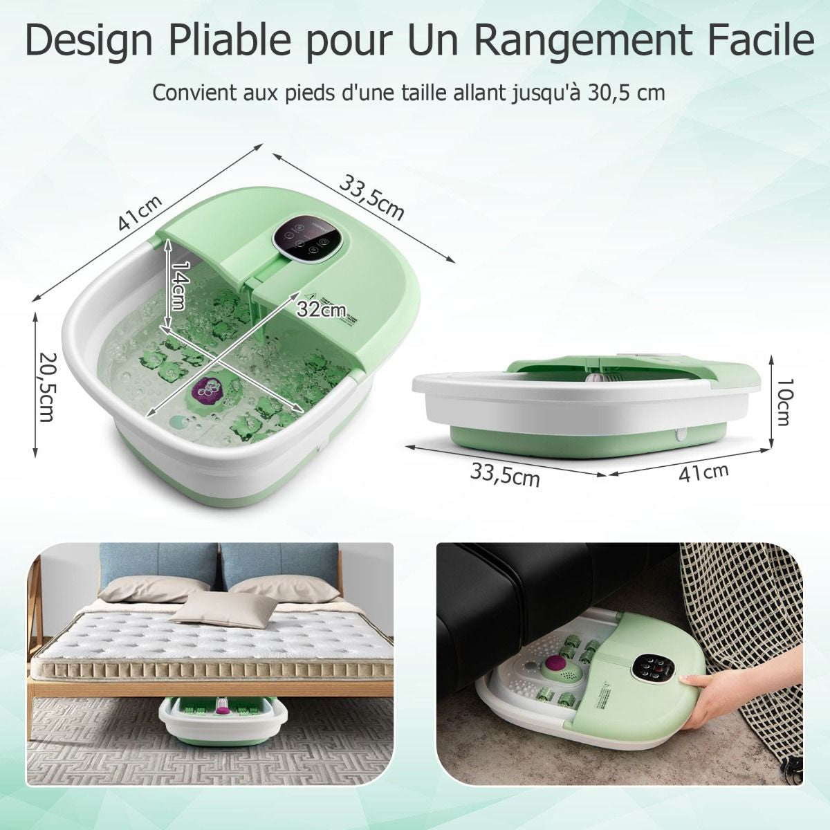 Bain de Pieds Massant Pliable avec Télécommande - Soulagement Instantané et Température Réglable en Vert/Bleu/Vert Foncé