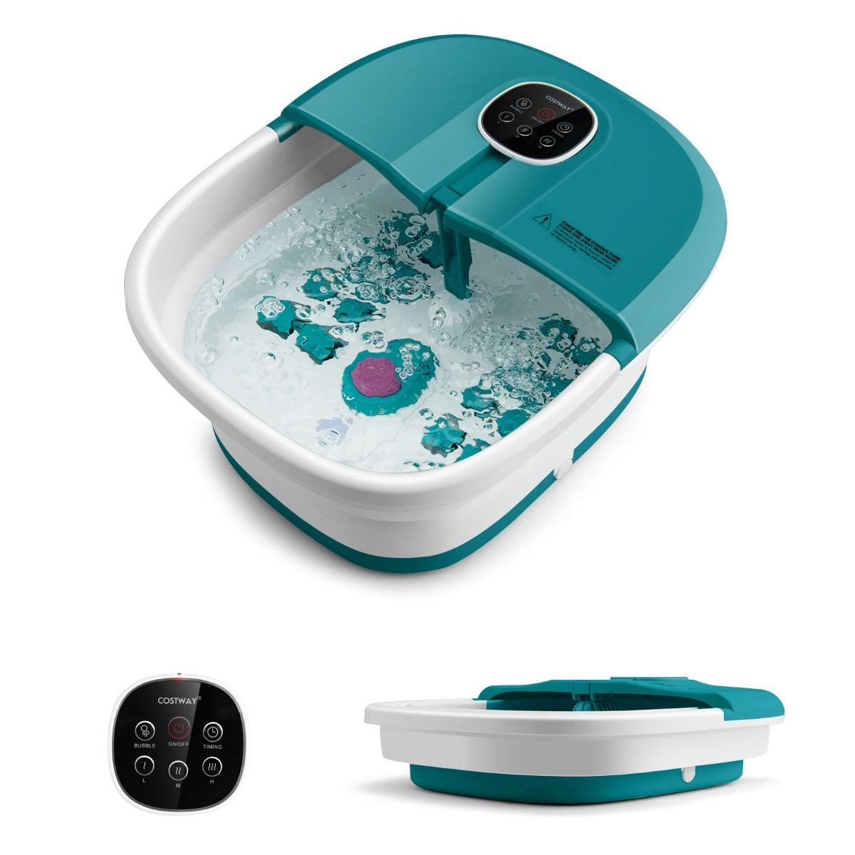 Bain de Pieds Massant Pliable avec Télécommande - Soulagement Instantané et Température Réglable en Vert/Bleu/Vert Foncé