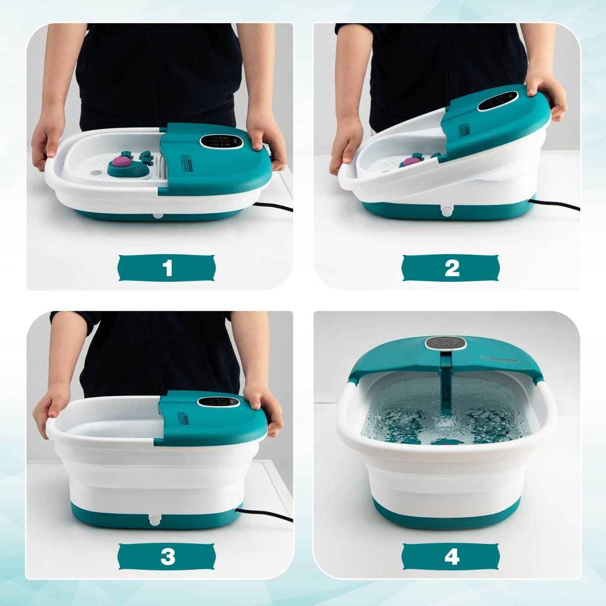 Bain de Pieds Massant Pliable avec Télécommande - Soulagement Instantané et Température Réglable en Vert/Bleu/Vert Foncé