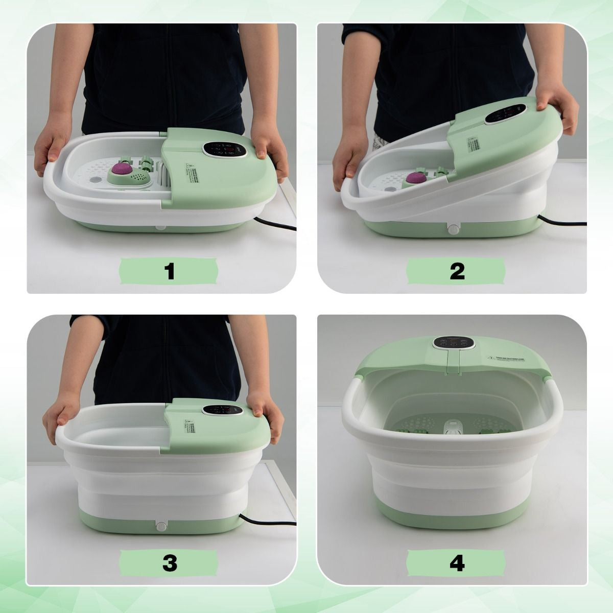 Bain de Pieds Massant Pliable avec Télécommande - Soulagement Instantané et Température Réglable en Vert/Bleu/Vert Foncé